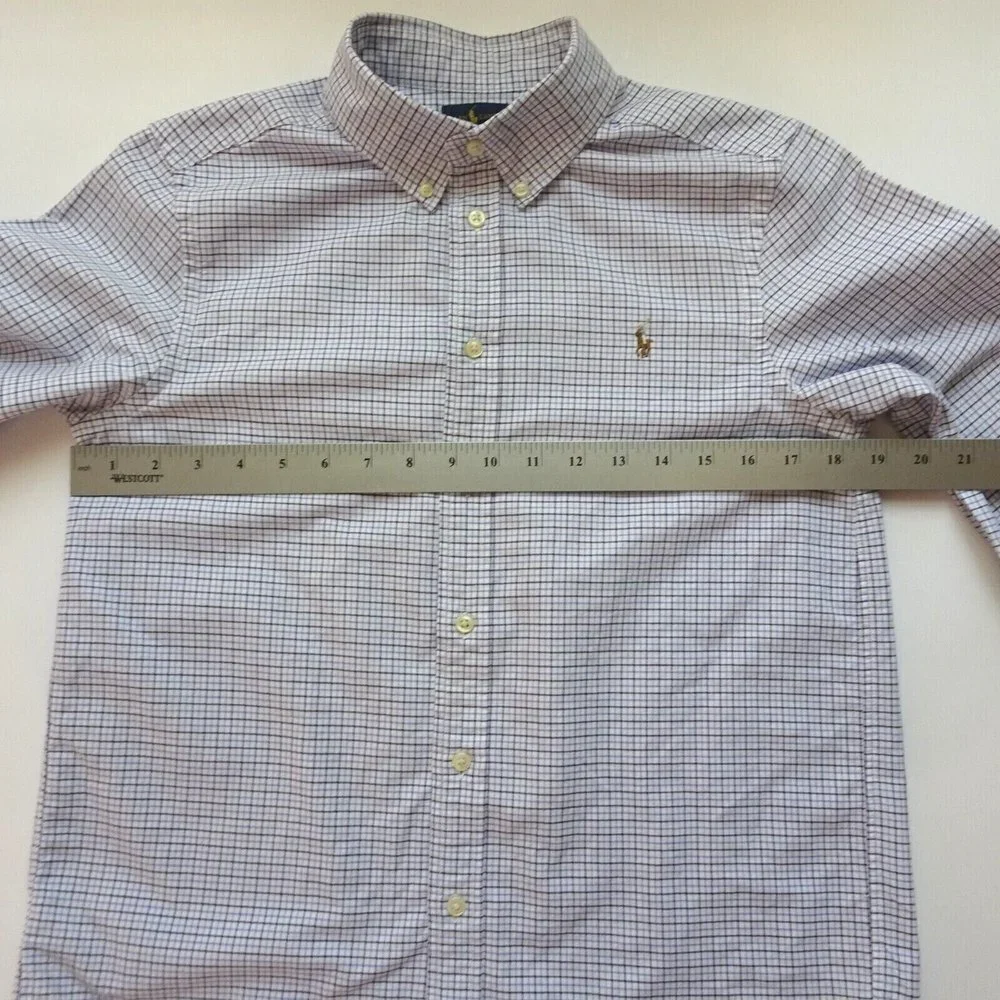 💰3/$25 Ralph Lauren Boy's Button Down Shirt Blue Plaid Oxford PONY Logo L